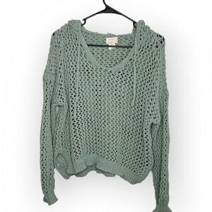 Nicole Miller Artelier Crochet Open Knit Pullover Hoodie in Sage Green size Larg